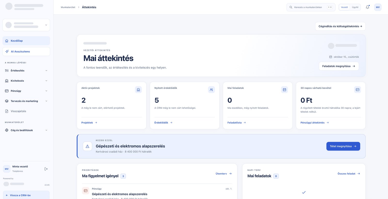 Építőipari CRM és vállalatirányítási rendszer – vezetői áttekintő